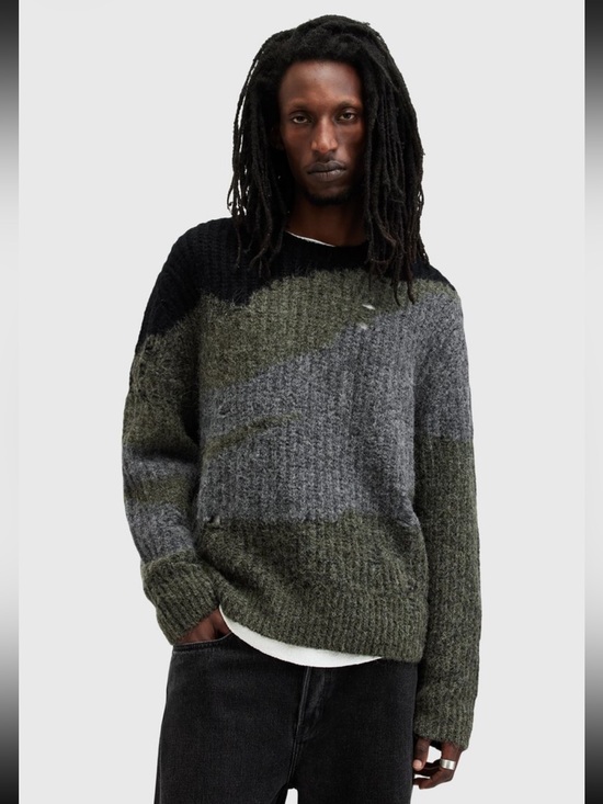 All Saints Other - AllSaints Sur Crew Distressed Alpaca Wool Sweater Green Black XXL NWOT